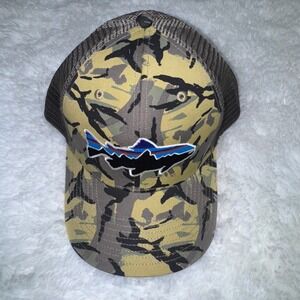 Patagonia Fitz Roy Trout Camo Trucker Hat Mesh Snapback Brown Yellow Camouflage